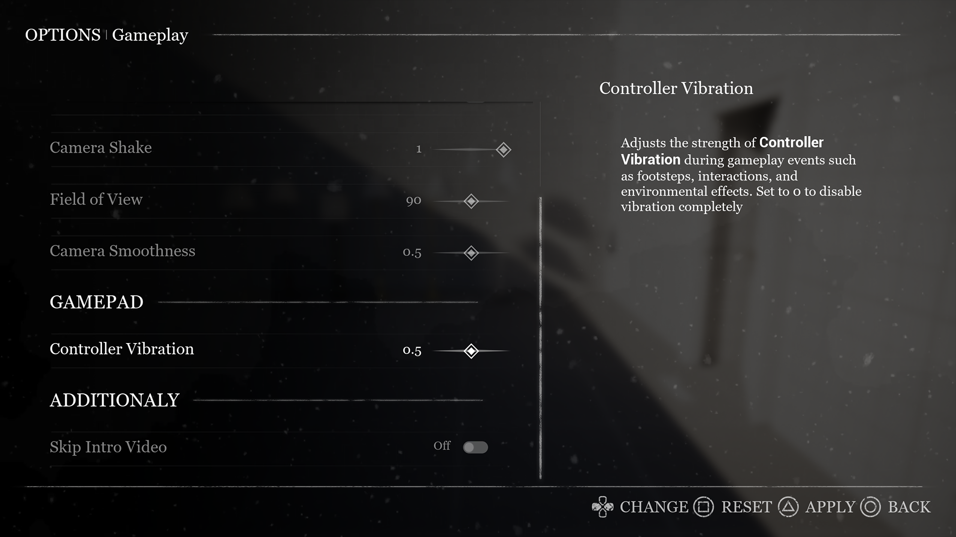 Vibration intensity settings